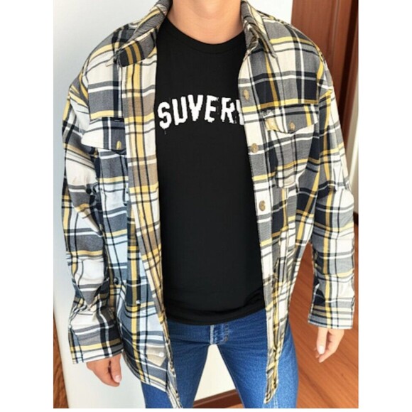 Rolling Stones Upcycled Flannel Back Patch Shirt Men’s Medium Rocker Grunge - Picture 4 of 4